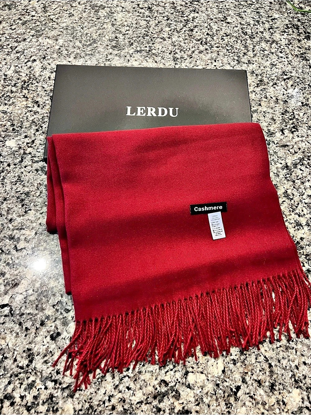 LERDU Red Cotton Cashmere Fringe Scarf Like New